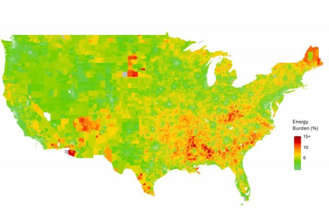 Este mapa estima a carga energética média para as famílias dos EUA entre 2015 e