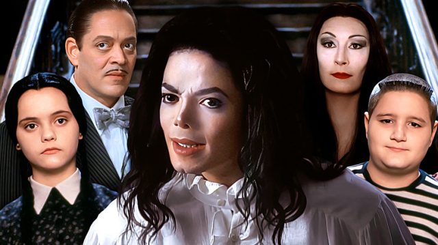 Michael Jackson e o elenco de A Família Addams