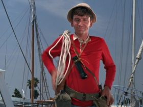 Gilligan standing on a pier in Gilligan's Island