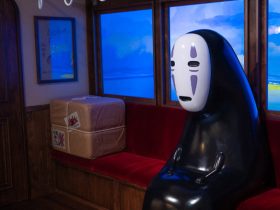 Recreation of No Face and the train ride scene from Spirited Away at the Ghibli Museum