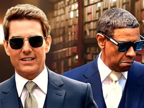 A composite image of Tom Cruise and Denzel Washington wearing suits and sunglasses