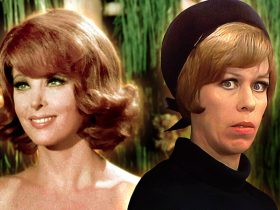 Tina Louise and Carol Burnett in a bamboo hut