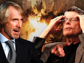 Michael Bay and Stephen King in front of an explosion