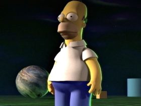 A 3D version of Homer stands in an alternate dimension in a Simpsons episode