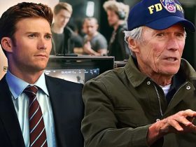 Scott Eastwood in a suit and Clint Eastwood directing while wearing a FDNY hat