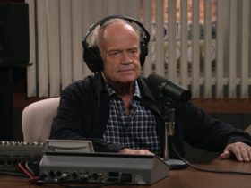 Frasier sits in front of the microphone in his radio booth at KACL