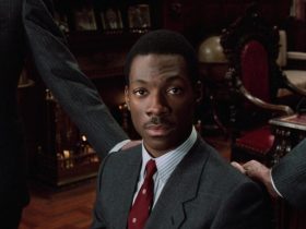 Eddie Murphy looks at the camera in Trading Places