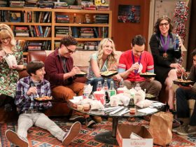 The Big Bang Theory gang eating takeout food