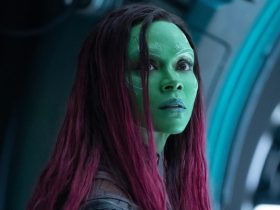 Gamora with her hair down looking up in Guardians of the Galaxy