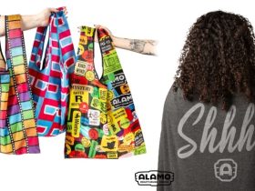 Alamo Drafthouse bags and shhh blanket